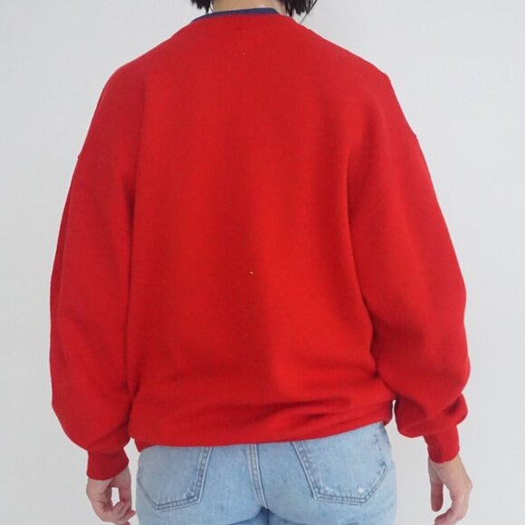 Vintage 90S Jerzees Red Blue Embroidered Nautical Crew Neck Sweater L - Picture 3 of 11